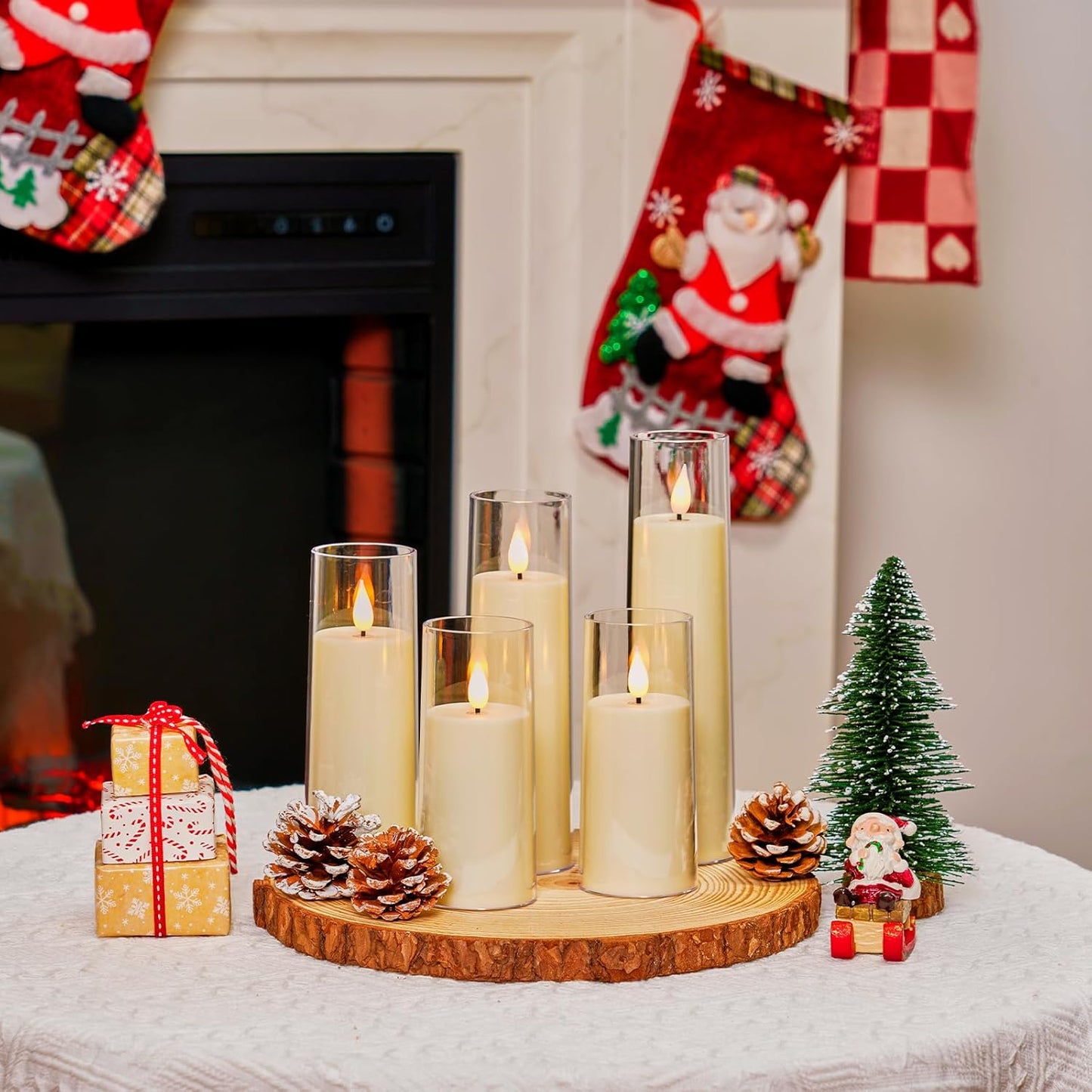 Amagic Pure White Flameless Candles, Battery Operated Candles, Acrylic Flickering LED Pillar Candles with Remote Control and Timer, 3D Wick, Yellow and Blue Glow, D2.2 xH5 5" 6" 7" 8", Set of 5