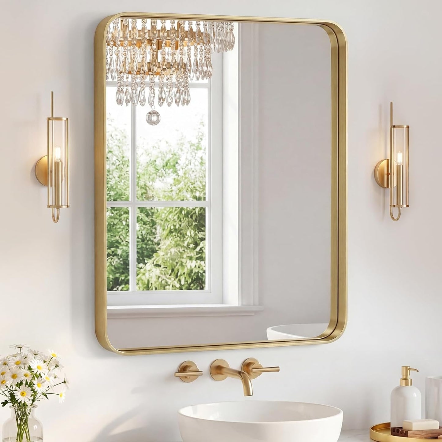 NEWBULIG Gold Round Wall Mirror 36 Inch, Bathroom Mirrors for Over Sink, Wall Decor for Bathroom, Entryway, Bedroom, Vanity