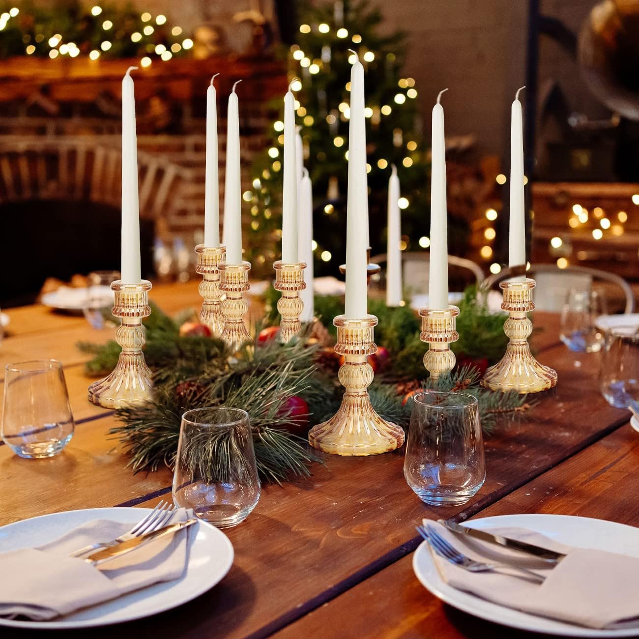 DARJEN Candlestick Holders Set,12Pcs 4" H Taper Candle Holders Bulk, Clear Glass Candle Holders for Wedding, Spring Party, Romantic Dinner, Festival & Windowsill Decor