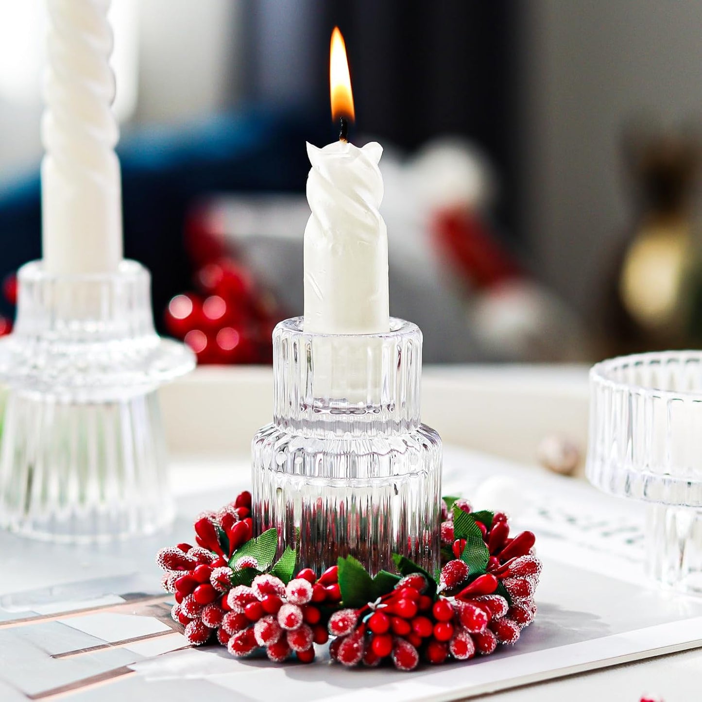 Brown Candlestick Holders 12PCS Ribbed Glass Taper Candle Holders Set for Tealight Candlestick Candles, Table Centerpieces for Thanksgiving Christmas Farmhouse Decor Indoor and Outdoor