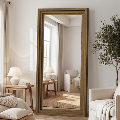 Full Length Mirror 71"x30", Large Solid Wood Frame Floor Mirror, Leaning Floor Mirror, Stable Frame, Shatterproof Glass, Modern Classic Style for Bedroom, Living Room, Entryway