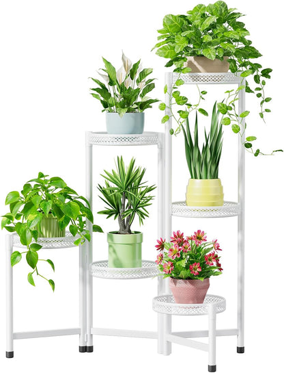 iDavosic.ly Plant Stand Indoor Outdoor, 5 Tier Corner Metal Flower Display Holder Shelf, Folding Tall Orchid Rack for Patio Balcony Porch Garden Living Room House, Black