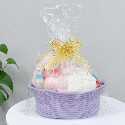 ABenkle Small Basket with Handles, Boho Decorative Rope Woven Dog Cat Toy Storage Bin Shelf Storage Organizer, Easter Christmas Gift Basket, 12"x8"x5", White