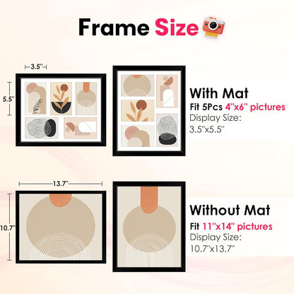 FIXSMITH 8x10 Picture Frame Set of 2, Photo Frame with HD Plexiglass, Display Pictures 5x7 with Mat or 8x10 Without Mat Multi Picture Frames Collage for Tabletop or Wall Display, Black