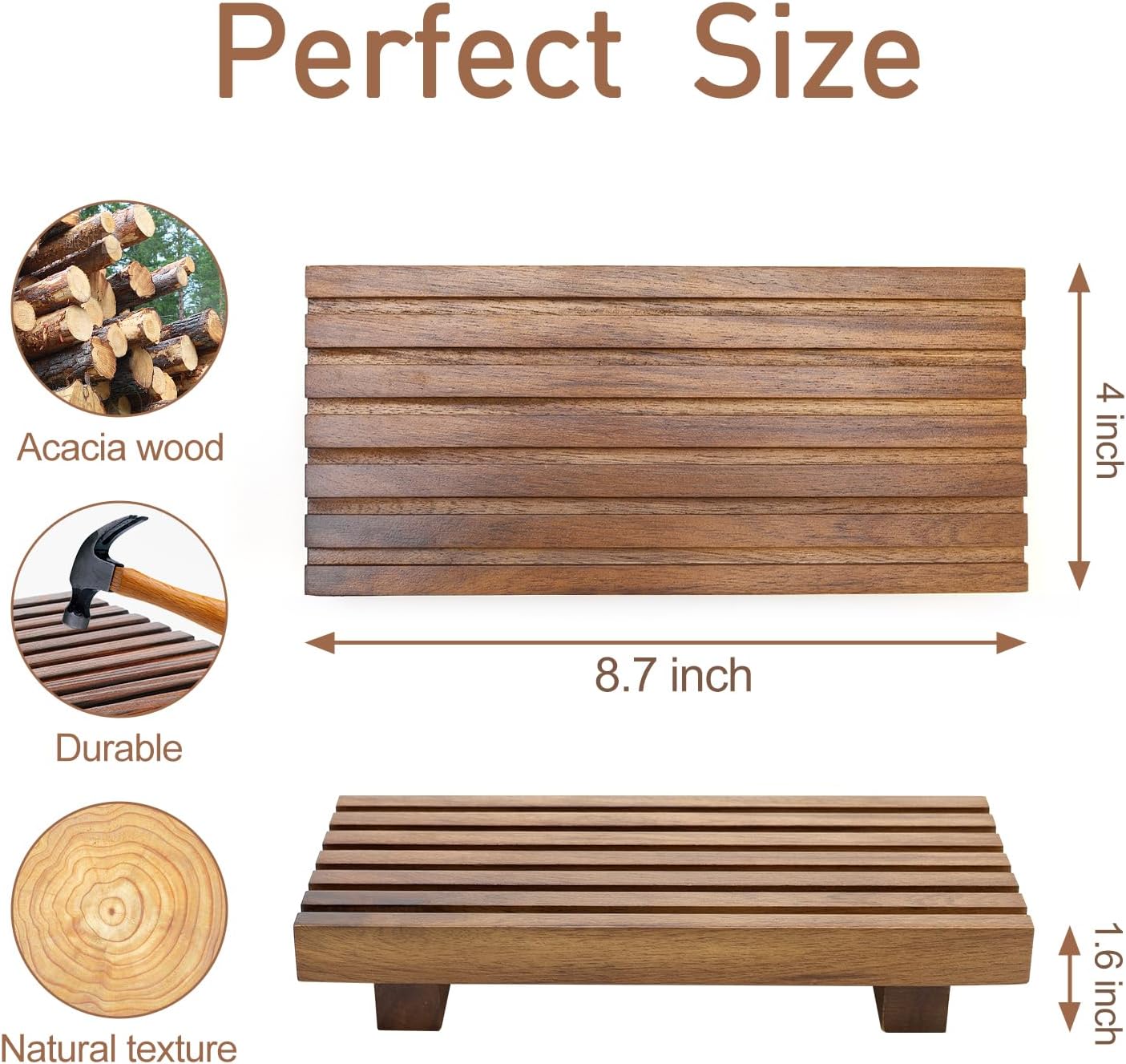 Acacia Wood Riser for Bathroom Sink Tray Kitchen Counter Decor Trays Pedestal Stand Sponge Soap Dish Holder Decorative Wooden Risers for Kitchen Sink Soap Tray Vanity Bathroom Countertop Accessories