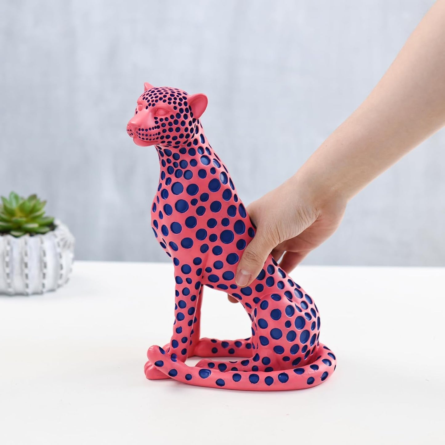 Quoowiit Bird Figurine, Modern Sculpture and Statues for Home Decor, Animal Statues for Bookshelf, Table, Entryway, Fireplace, Resin Decorative Sculpture with Chic Polka Dots Art Design (White)