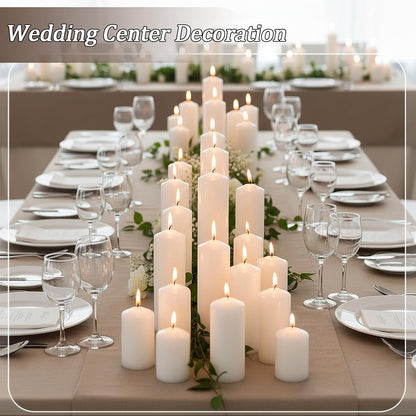 18 Pcs White Pillar Candles Bulk Set，Hurricane Candles，3 Different Lengths 2 x 3/4/6 Inch (6 Each)，Dripless Unscented Smokeless，Gives You a Better Atmosphere When Organizing an Event Party.