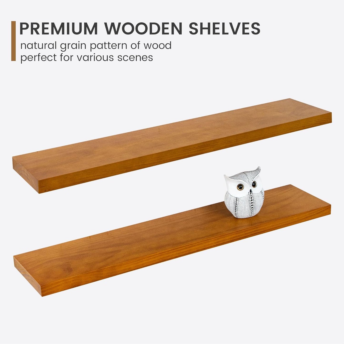 Floating Shelves 36 Inches Long - 8 Inch Deep Rustic Premium Solid Pine Wood for Storage - Farmhouse Wall Mounted for Living Room - Heavy-Duty Metal Bracket - 36" W x 8" D - Set of 2 - White Color