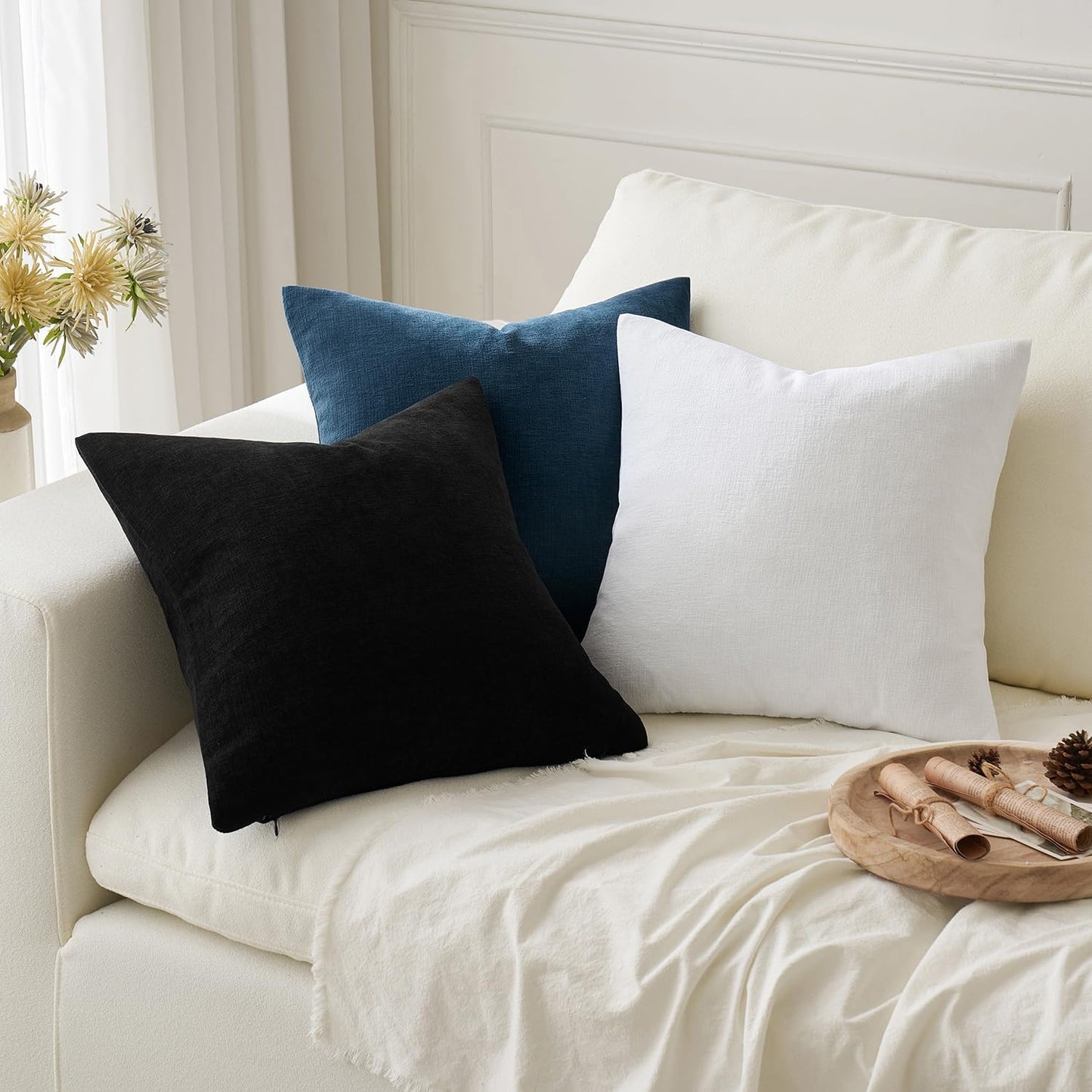 MIULEE Olive Green Couch Pillow Covers 18x18 Inch, Set of 2 Soft Chenille Decorative Square Throw Pillow Covers Farmhouse for Sofa Living Room Bed