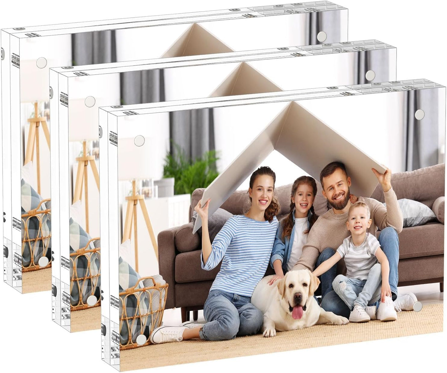 AITEE 4x6 Acrylic Picture Frames 3 Pack, 20% Thicker Block, Clear Picture Frames Freestanding Double Sided Magnetic Acrylic Lucite Frameless Transparent Square Frame Gift for Desktop Display