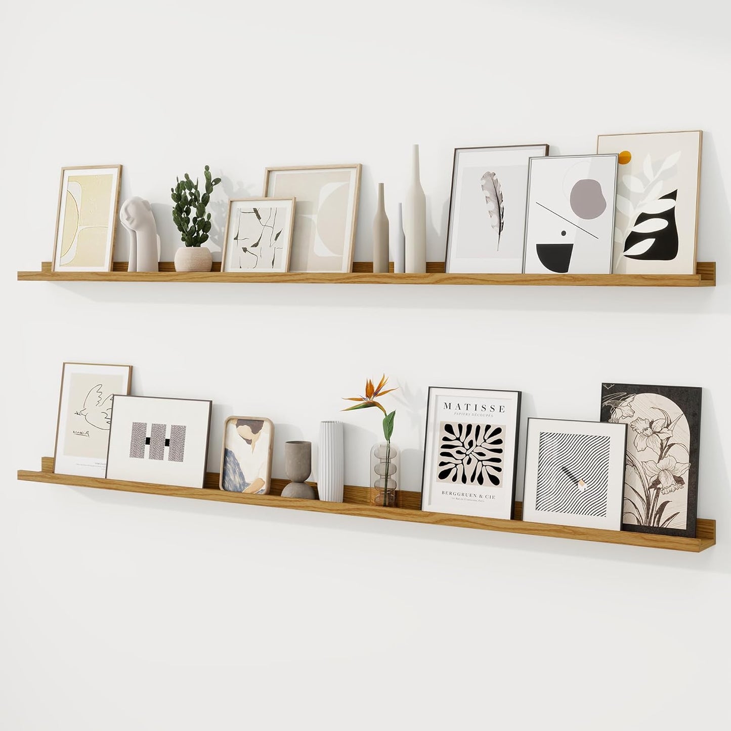RICHFOCUS Picture Ledge Shelf, 24 inch Floating Shelves Set of 2, Wood Wall Shelves with Lip, Wall Decor Storage for Bedroom Living Room Bathroom Kitchen Nursery Photo Picture, Walnut