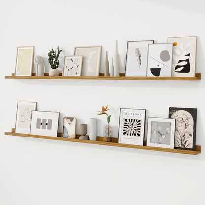 RICHFOCUS Picture Ledge Shelf, 24 inch Floating Shelves Set of 2, Wood Wall Shelves with Lip, Wall Decor Storage for Bedroom Living Room Bathroom Kitchen Nursery Photo Picture, Walnut