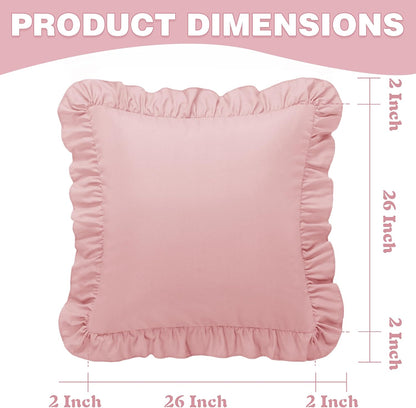 KKJIAF Ruffle Pillow Cases 26x26 Inches, White Square Ruffled Pillow Covers Set of 2, Microfiber Wrinkle Resistant Pillow Shams with Envelope Closure for Sofa Bed Living Room