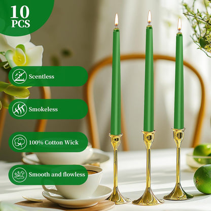 KONNI 0.87×10 Inch Ivory Taper Candles, Unscented and Smokeless Tall Candlesticks, 10 Pack Tapered Candles with Cotton Wicks, Long Burning, Ideal for Weddings, Dinner Parties, and Home Décor