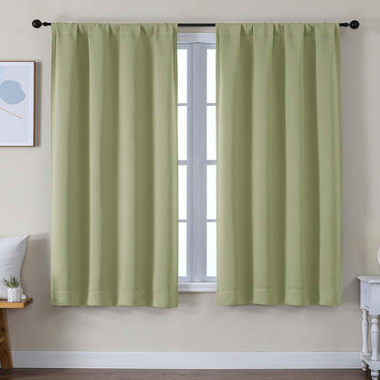 Simplebrand Ava Sage Green Blackout Curtains for Bedroom 63 Inch Length 2 Panels Set, Solid Thermal Insulated Energy Saving Rod Pocket Window Treatment Curtains Blackout Drapes, W40 x L63 Inch, Sage - Colors A