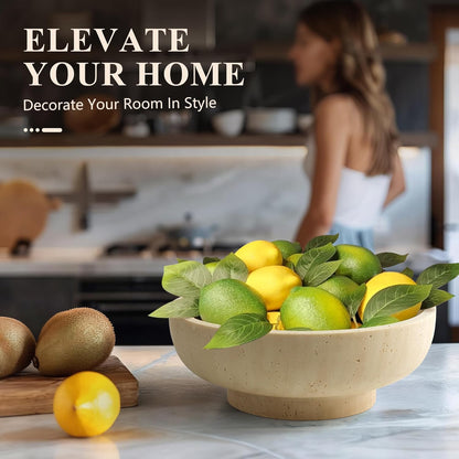 YMXYJM Large Decorative Bowl, Modern Handicraft Resin Bowls for Home Decor, Decorative Fruit Bowl for Kitchen Counter, Stylish Key Bowl for Entry Table, Artificial Stone Resin Beige