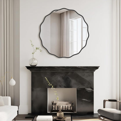 WallBeyond Round Wavy Mirror for Wall Decorative 24 inch, Modern Round Mirror Aluminum Frame for Bathroom Bedroom Living Room Home House Office Entryway, Gold