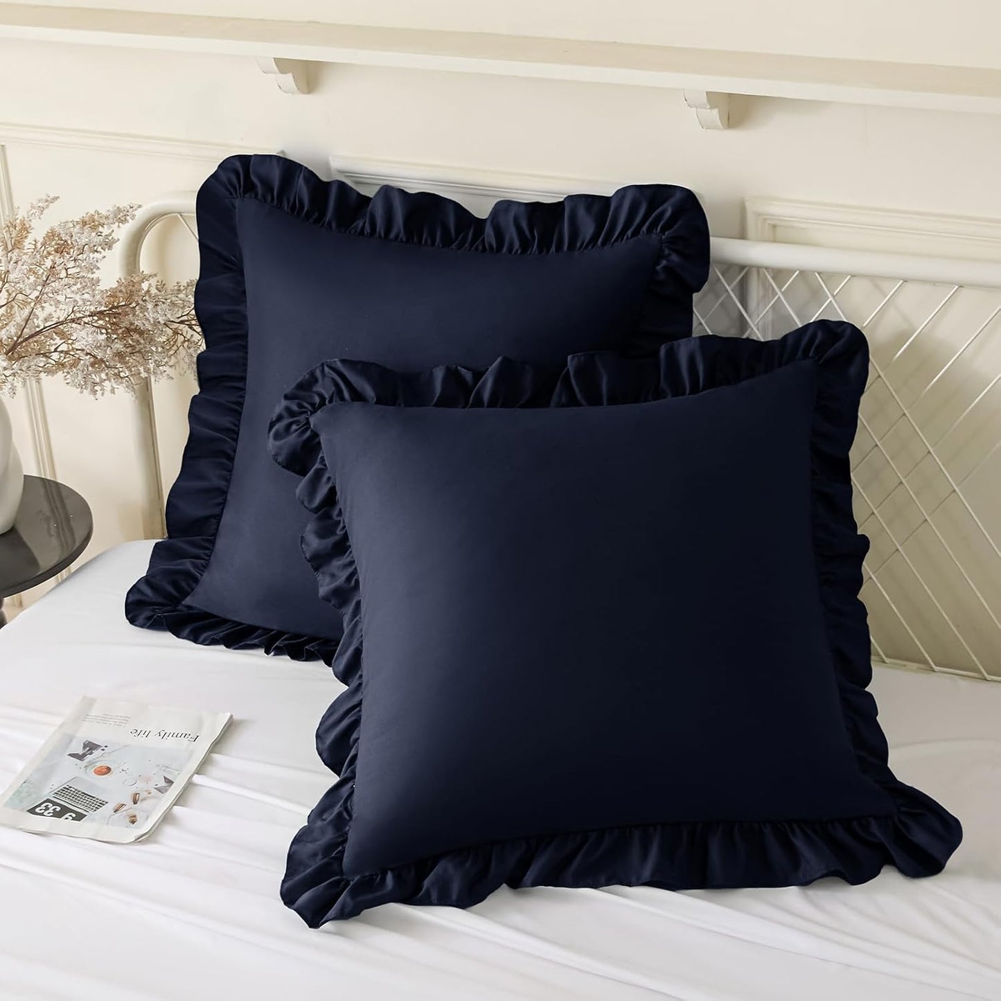 KKJIAF Ruffle Pillow Cases 26x26 Inches, White Square Ruffled Pillow Covers Set of 2, Microfiber Wrinkle Resistant Pillow Shams with Envelope Closure for Sofa Bed Living Room