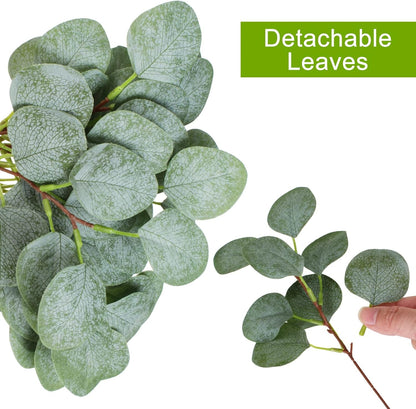 ZeKonan 40 Pcs Artificial Eucalyptus Stem, Fake Silver Dollar Eucalyptus Leaves Stems Bulk Real Touch Faux Leaf Branches for DIY Bouquets Floral Arrangement Wedding Home Decor