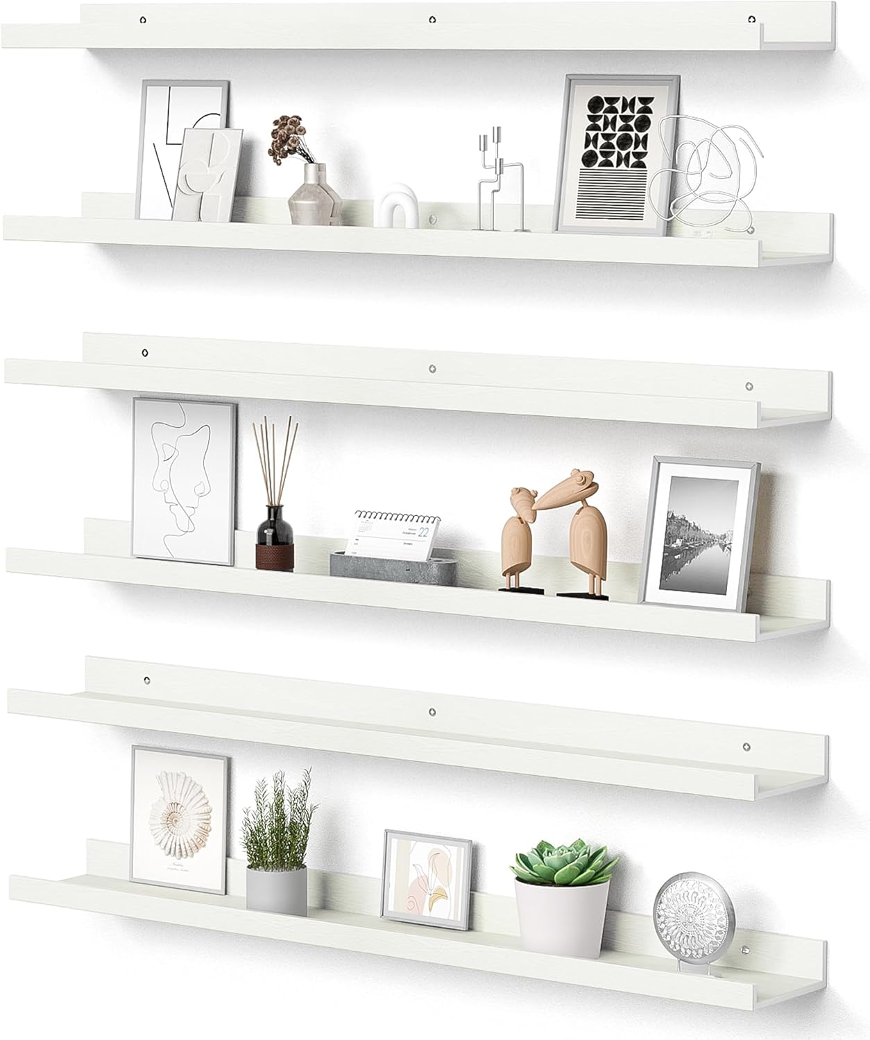 upsimples 6 Pack Wooden Floating Shelves, Wall Storage Decor Shelf for Bathroom, Bedroom, Living Room, Kitchen, Office and Laundry Room, Wall Mounted Display Hanging Shelf, Brown