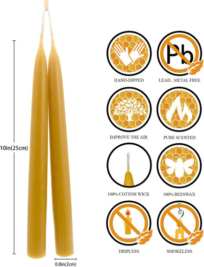 Natural Beeswax Taper Candles, DEYBBY Smokeless and Dripless Beeswax Candles, Long Lasting Burning, Nontoxic, 8 inch, 6 Pack