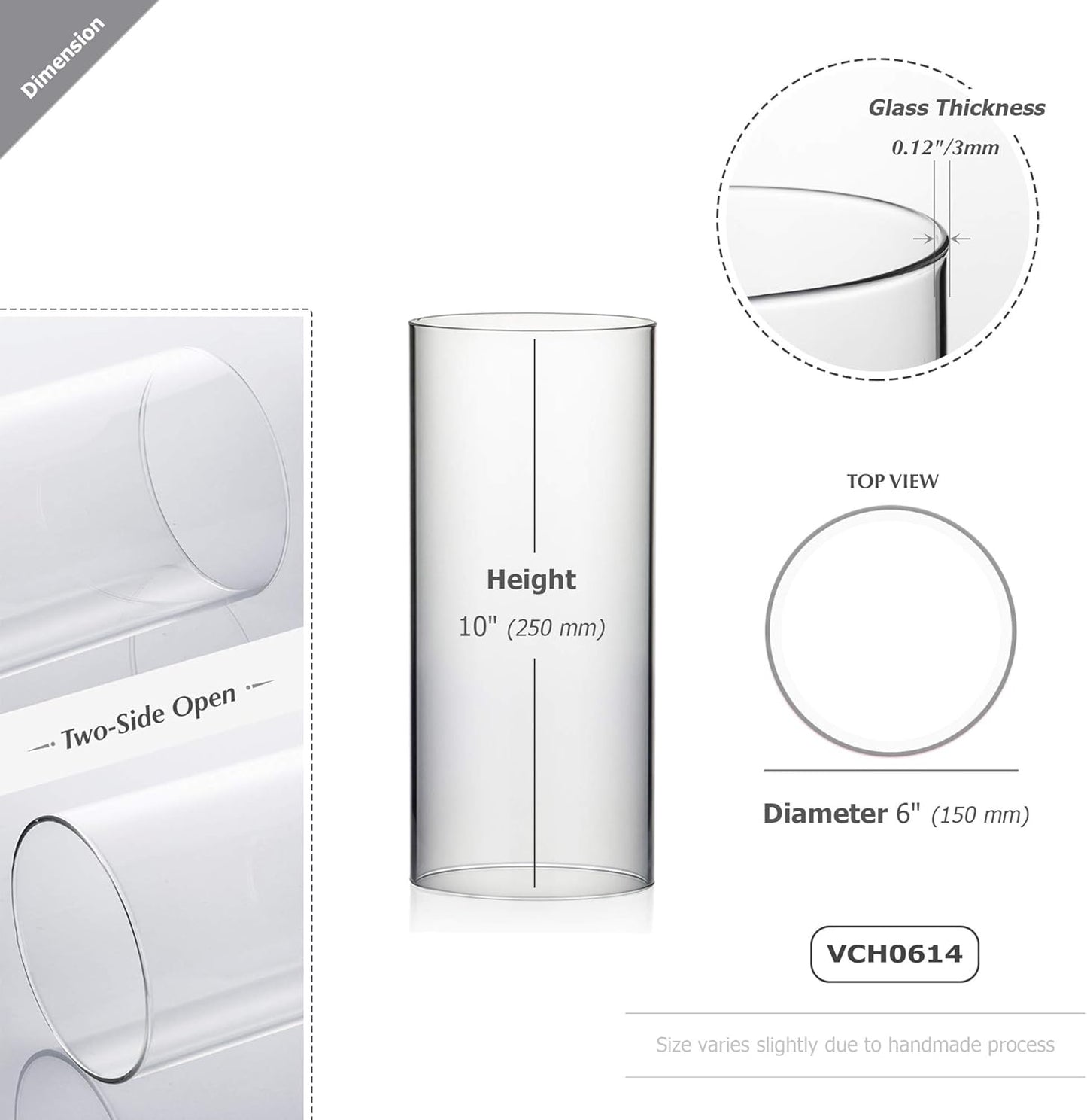 WGVI Hurricane Candle Holder Sleeve, Wide 4", Height 8", Clear Glass Cylinder Candleholder, Chimney Tube, Open Ended Candle Shade, 1 Piece - Colors B