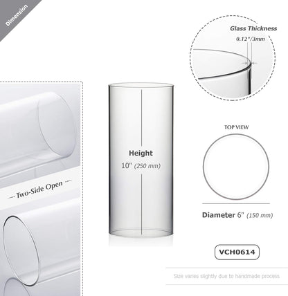 WGVI Hurricane Candle Holder Sleeve, Wide 4", Height 8", Clear Glass Cylinder Candleholder, Chimney Tube, Open Ended Candle Shade, 1 Piece - Colors B
