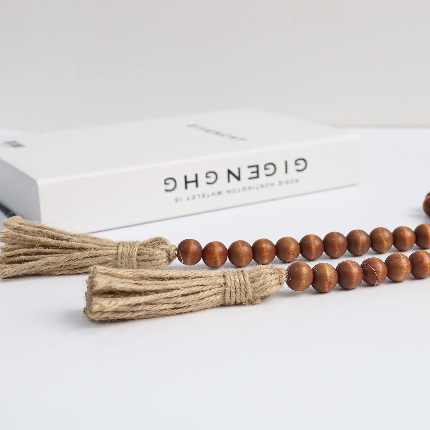 58in Wood Bead Garland with Tassels, Farmhouse Rustic Country Decor Prayer Boho Wall Hanging Decoration (Nature)