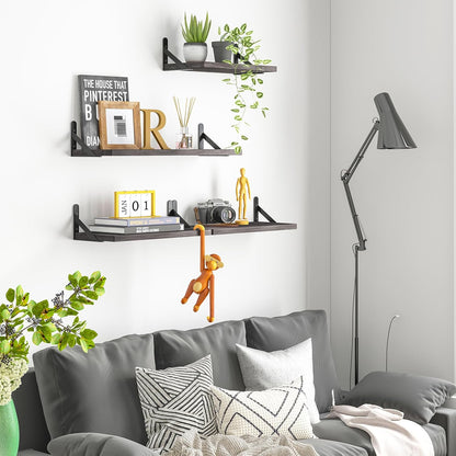 YGEOMER Floating Shelves for Wall, Different Sizes Dark Carbonized Brown Wall Shelves for Living Room, Bathroom, Bedroom, Kitchen, Home Decor (Set of 4)