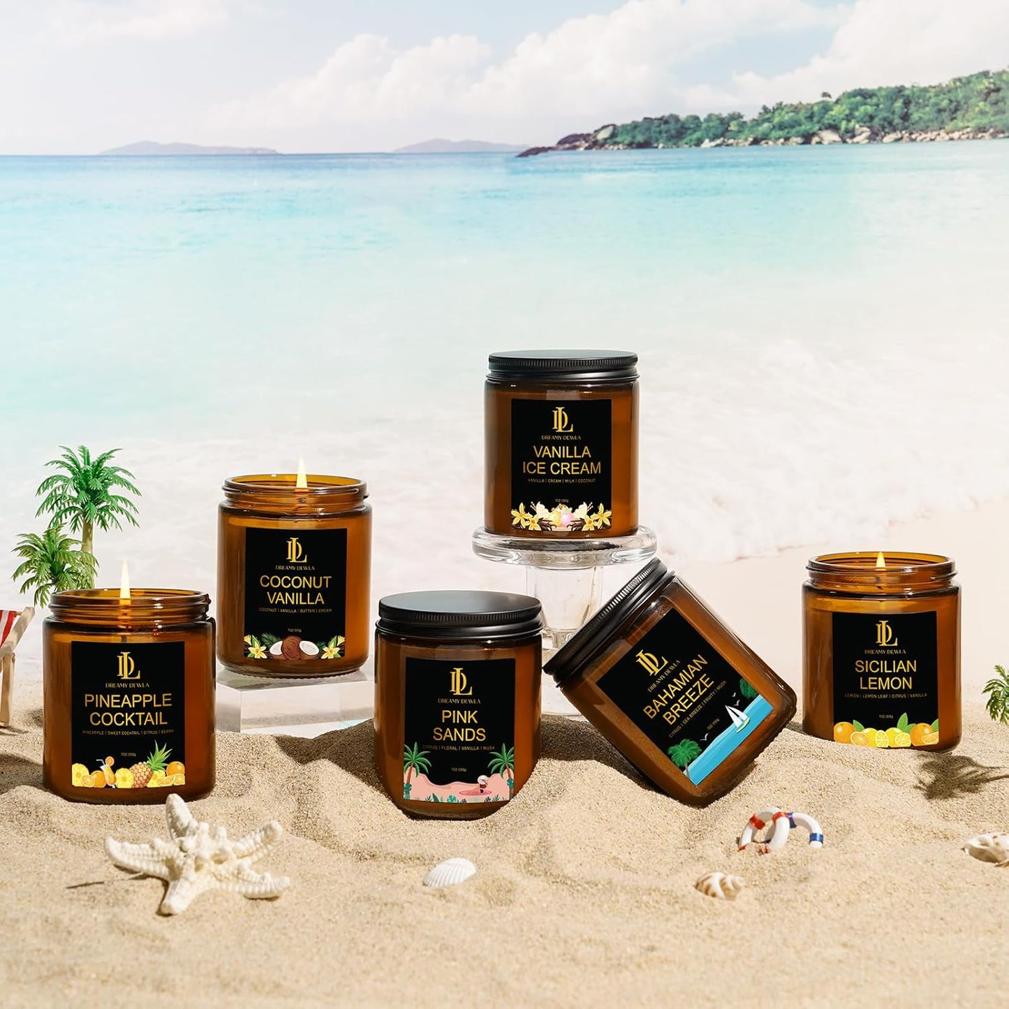 Scented Candles Set, 4 Pack Soy Candles for Home Scented, Candle Gifts for Men Women, Scents of Pineapple Cocktail/Coconut Vanilla/Pink Sands/Bahamian Breeze