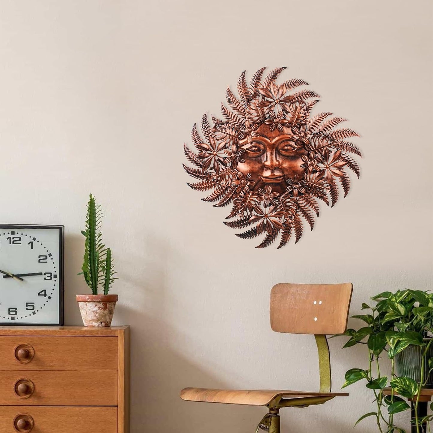 Large Metal Sun Wall Decor Outdoor, 27 Inch Sun and Moon Decor Metal Wall Art, 3D Sun Wall Decor for Patio Garden Yard Fence Bedroom Living Room Decoration