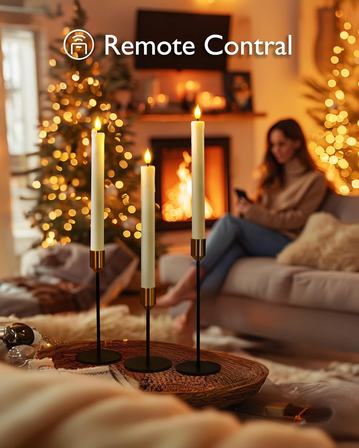 Homemory 6 Pcs Flameless Taper Candles with Remote, Timer, Dimmer, Ivory Battery Operated CandleSticks with Flickering Light, Plastic Led Window Candles, 9.6 Inches for Halloween Christmas Decoration