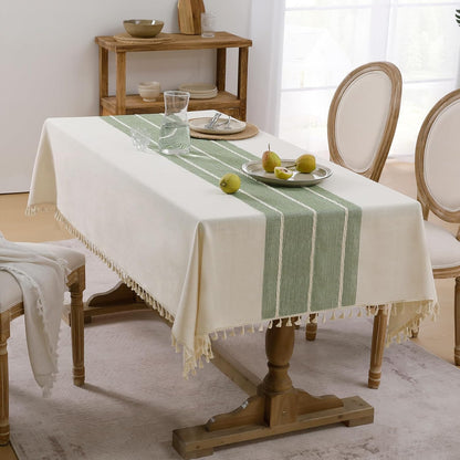 Softalker Outdoor Tablecloth Rectangle, Waterproof Linen Cotton Farmhouse Table Cloths with Tassel, Heavy Weight Wrinkle Free Boho Table Cover for Picnic Camping Dining - 55 x 70 Inch, Coffee Lines