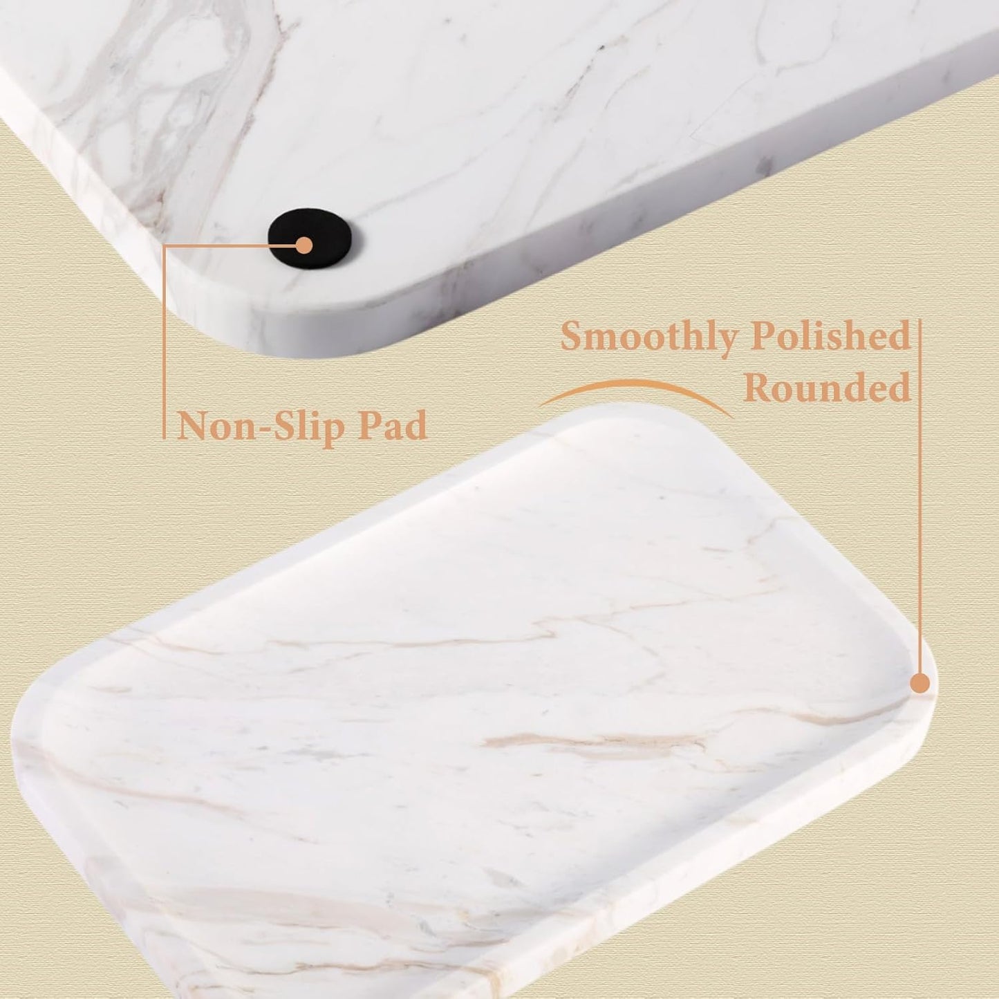 Marble Vanity Tray for Dresser Organizer, Travertine Bathroom Tray Countertop, Beige Decorative Serving Trays, Kitchen Sink Storage, Jewelry & Perfume Holder(Travertino Romano)