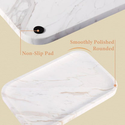 Marble Vanity Tray for Dresser Organizer, Travertine Bathroom Tray Countertop, Beige Decorative Serving Trays, Kitchen Sink Storage, Jewelry & Perfume Holder(Travertino Romano)