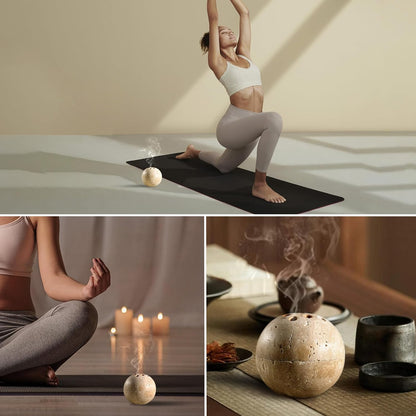 Koville Natural Marble Incense Holder, Incense Holder for Sticks with 9 Holes, Handmade Incense Burner Ash Catcher for Meditation Yoga SPA, Balsam Fir/Palo Santo/Sage/Cone (Green)