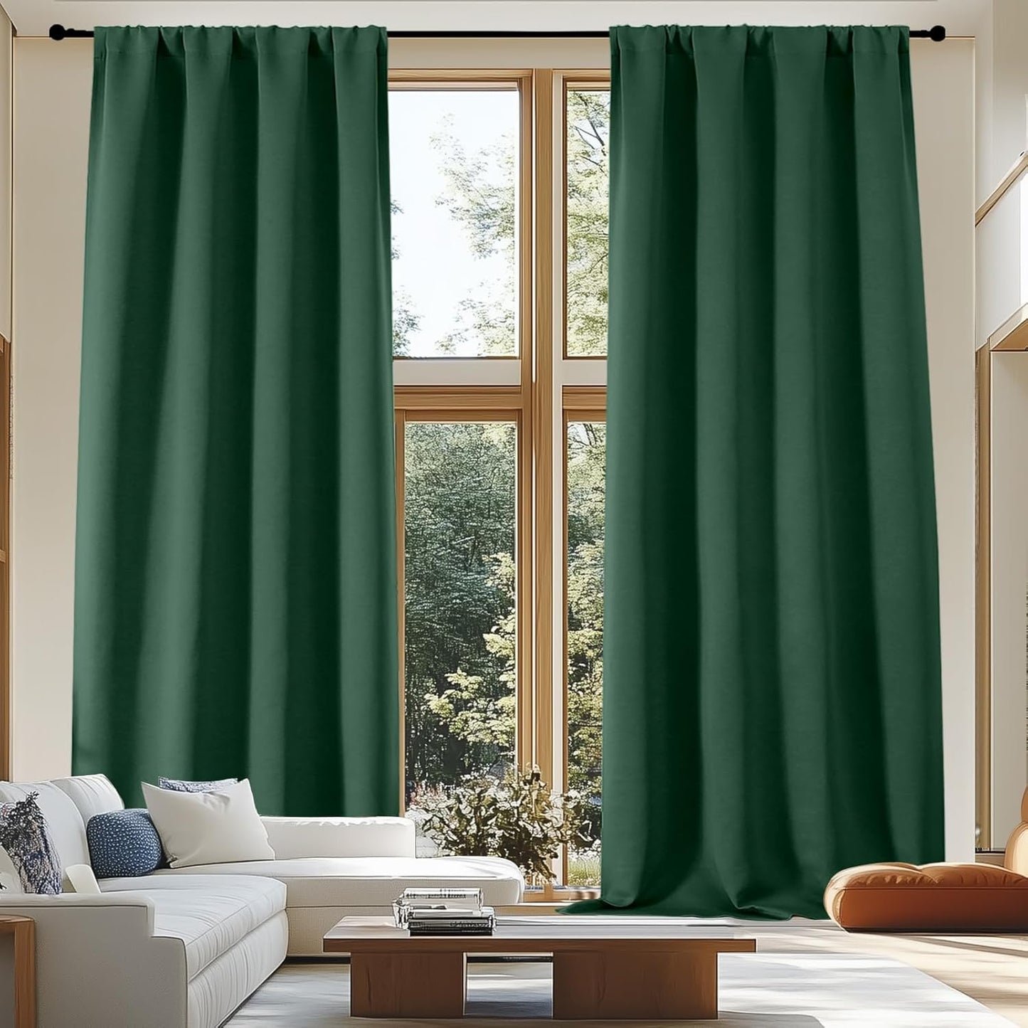 Simplebrand Ava Sage Green Blackout Curtains for Bedroom 63 Inch Length 2 Panels Set, Solid Thermal Insulated Energy Saving Rod Pocket Window Treatment Curtains Blackout Drapes, W40 x L63 Inch, Sage - Colors B