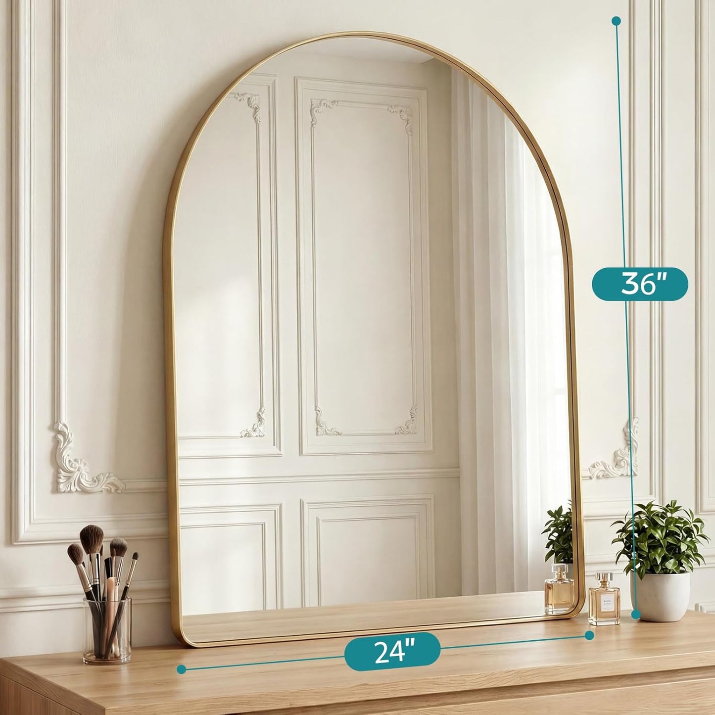 OLIXIS Arched Bathroom Mirror for Over Sink, 34x32 Inch Wall Mirror Arched Rounded Rectangle, Modern Wall Mount Vanity Mirror with Matte Metal Deep Framed, for Home Decor, Living Room, Black