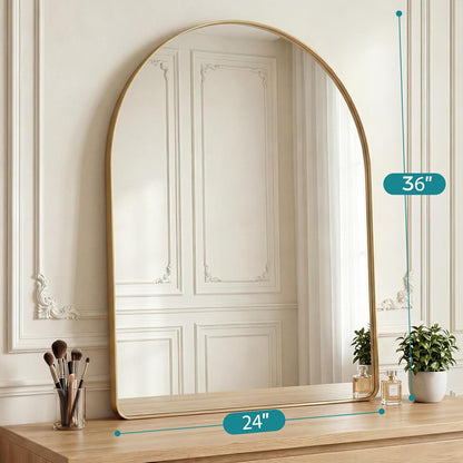 OLIXIS Arched Bathroom Mirror for Over Sink, 34x32 Inch Wall Mirror Arched Rounded Rectangle, Modern Wall Mount Vanity Mirror with Matte Metal Deep Framed, for Home Decor, Living Room, Black