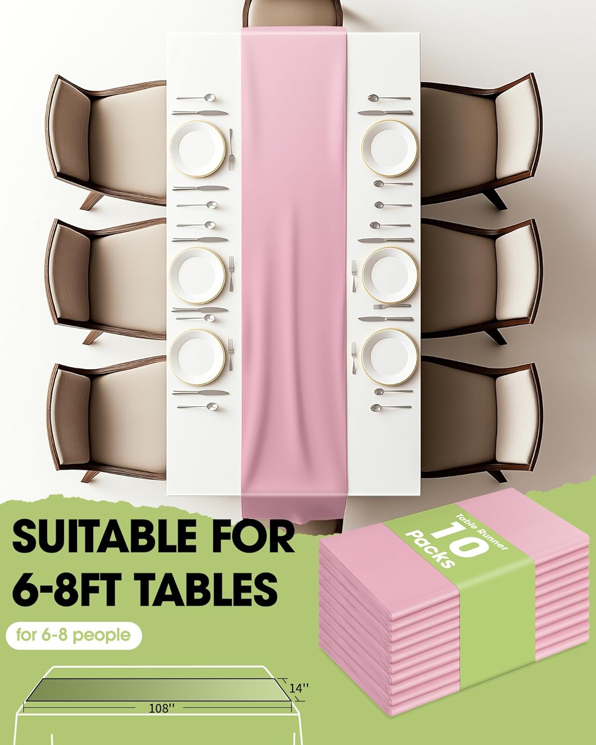 Pureegg Gold Plastic Table Runners - 10 Pack, 14'' x 108'', Water Resistant & Disposable Centerpiece Decorations for Table Cloth, Wedding, Birthday, Holiday, Baby Shower, Party, Home Decor