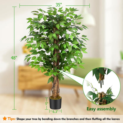 7ft Large Ficus Artificial Trees with Natural Curved Trunks, 84" Tall Lush Faux Tree for Home Decor Indoor, Green Lifelike Fake Ficus Tree Artificial Plants in Pot