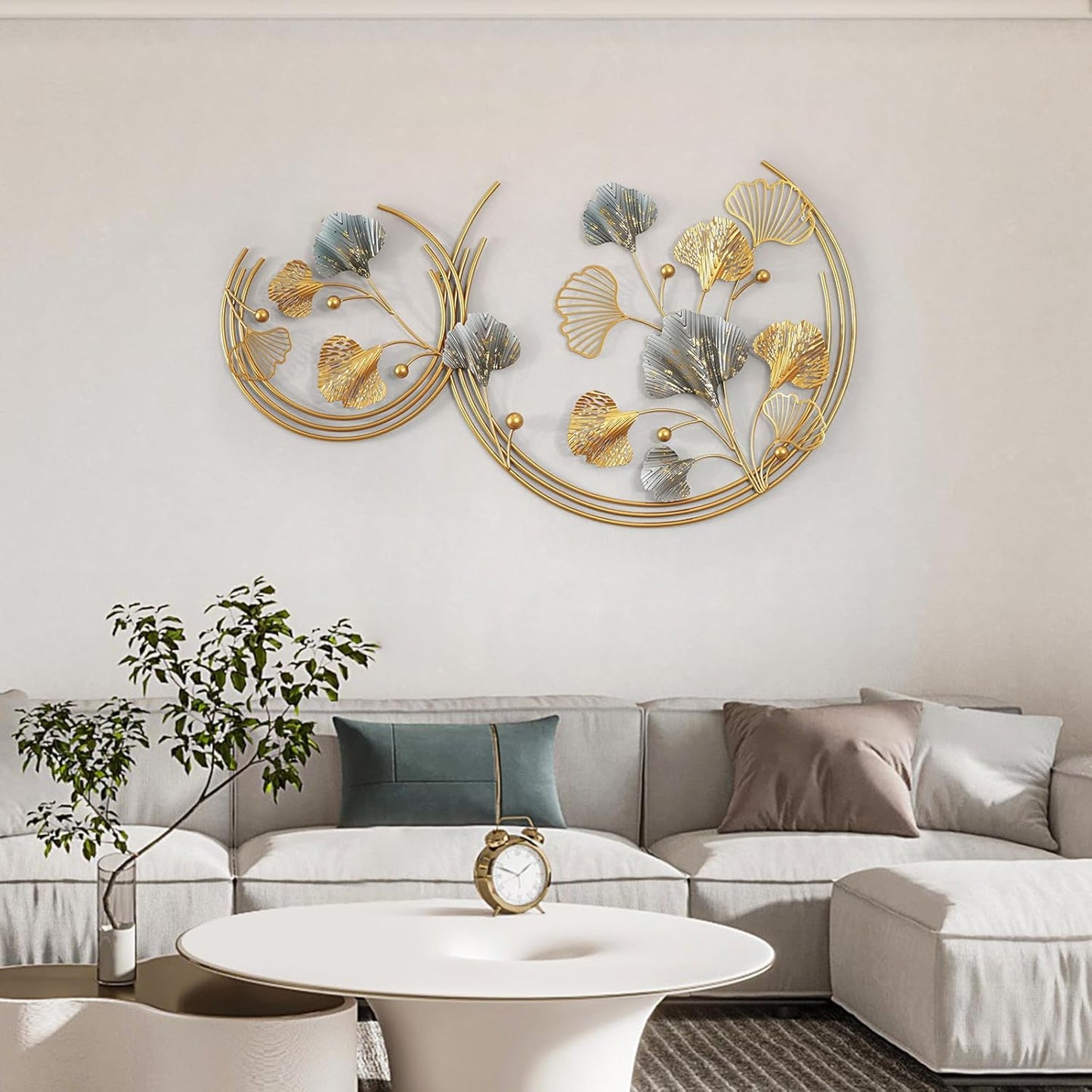 homary Large Metal Wall Art – 47.2" Modern 3D Abstract Geometric Overlapping Design, Iron Wall Decor for Living Room, Dining Room, Office