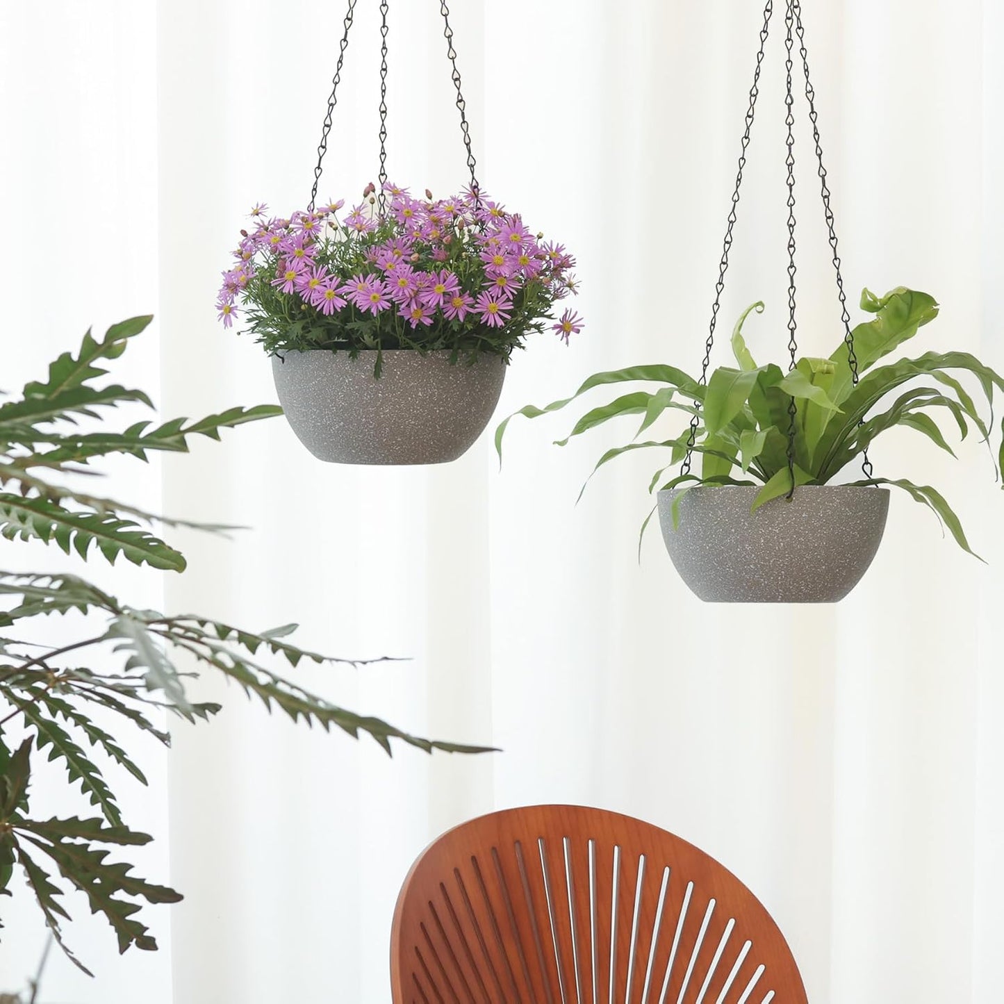 T4U Hanging Planters for Indoor Plants, 10 Inch Hanging Planter Outdoor 2 Pack, Hanging Basket with Drainage Holes, Hanging Plant Holder Indoor, Flower Pots, Plant Pots for Garden, Grey
