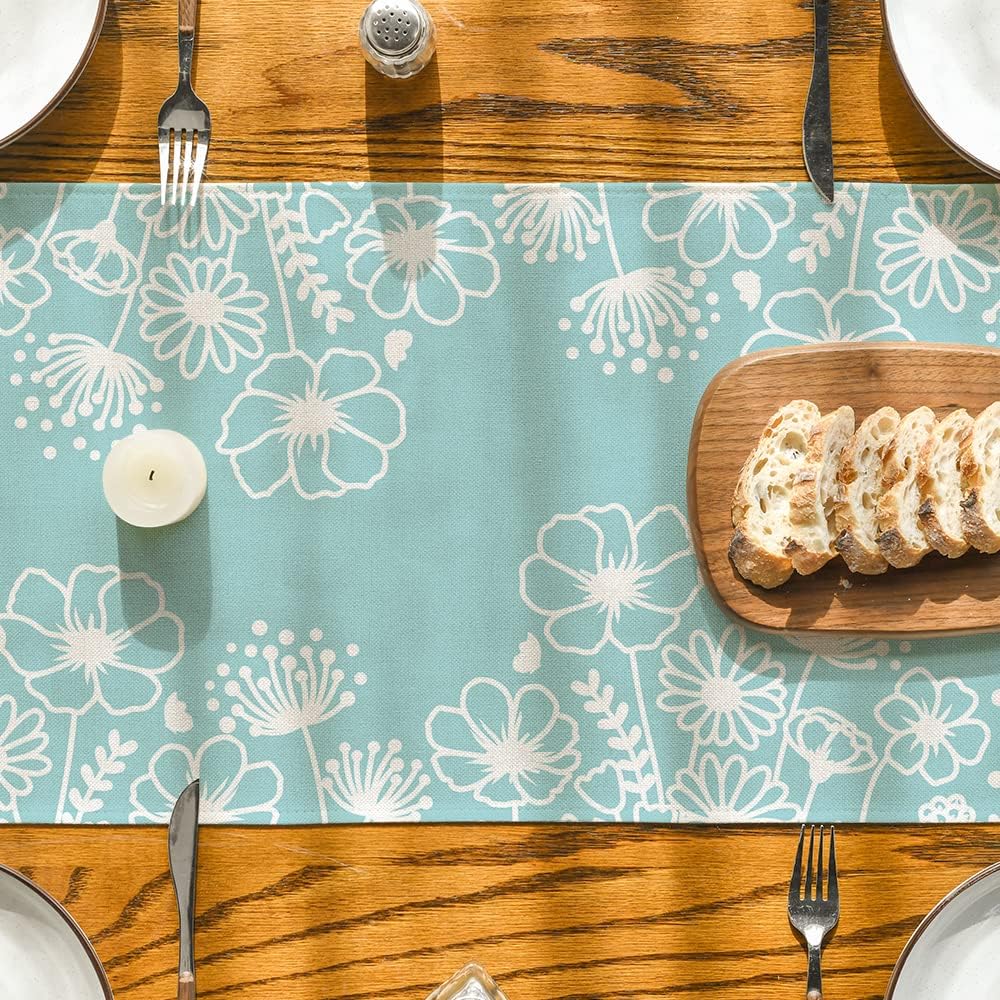 Artoid Mode Pink Bloom Flowers Butterfly Spring Table Runner, Seasonal Holiday Kitchen Dining Table Decoration for Home Party Indoor 13x72 Inch