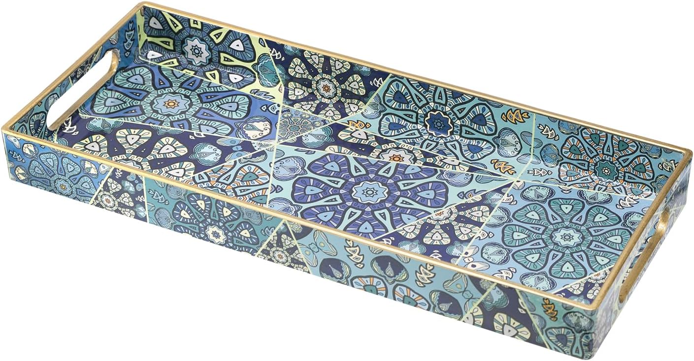 MAONAME White Decorative Tray, Plastic Serving Tray with Handles, Rectangular Moroccan Trays, Long Narrow Trays for Bathroom, Kitchen Counter, 13.8" X 6" X 1.57"
