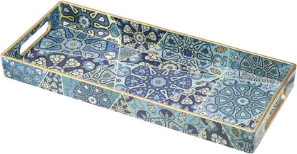 MAONAME White Decorative Tray, Plastic Serving Tray with Handles, Rectangular Moroccan Trays, Long Narrow Trays for Bathroom, Kitchen Counter, 13.8" X 6" X 1.57"