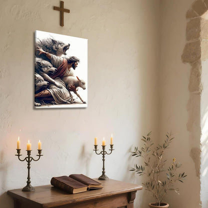 Abstract Jesus Walking on Water Canvas Wall Art Christian Spiritual Wall Decor Pictures Divine Light Modern Religious Posters Prints for Living Room Bedroom Church Decoration 12x16in