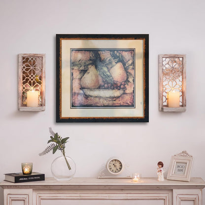 Farmhouse Wall Candle Holder Decor: Rustic Candle Sconces Set of Two for Pillar Candles - Brown Wooden Shelving for Fireplace Bathroom Hallway