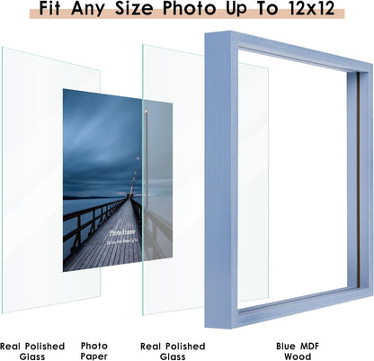MUYE 11x14 Floating Frame Set of 2,Double Glass Rustic Frame,Display Any Size Photo up to 11x14,Wall Mount or Tabletop Standing,Natural