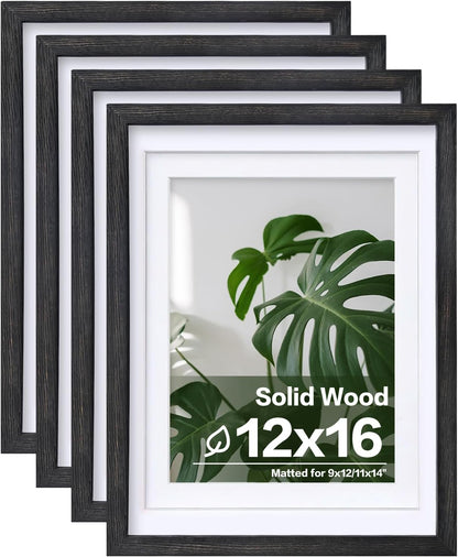 Egofine 8x10 Picture Frames Set of 4, Made of Solid Wood Covered by Plexiglass 4x6 and 5x7 with Mat or 8x10 without Mat, for Table Top Display and Wall Mounting Photo Frame Black